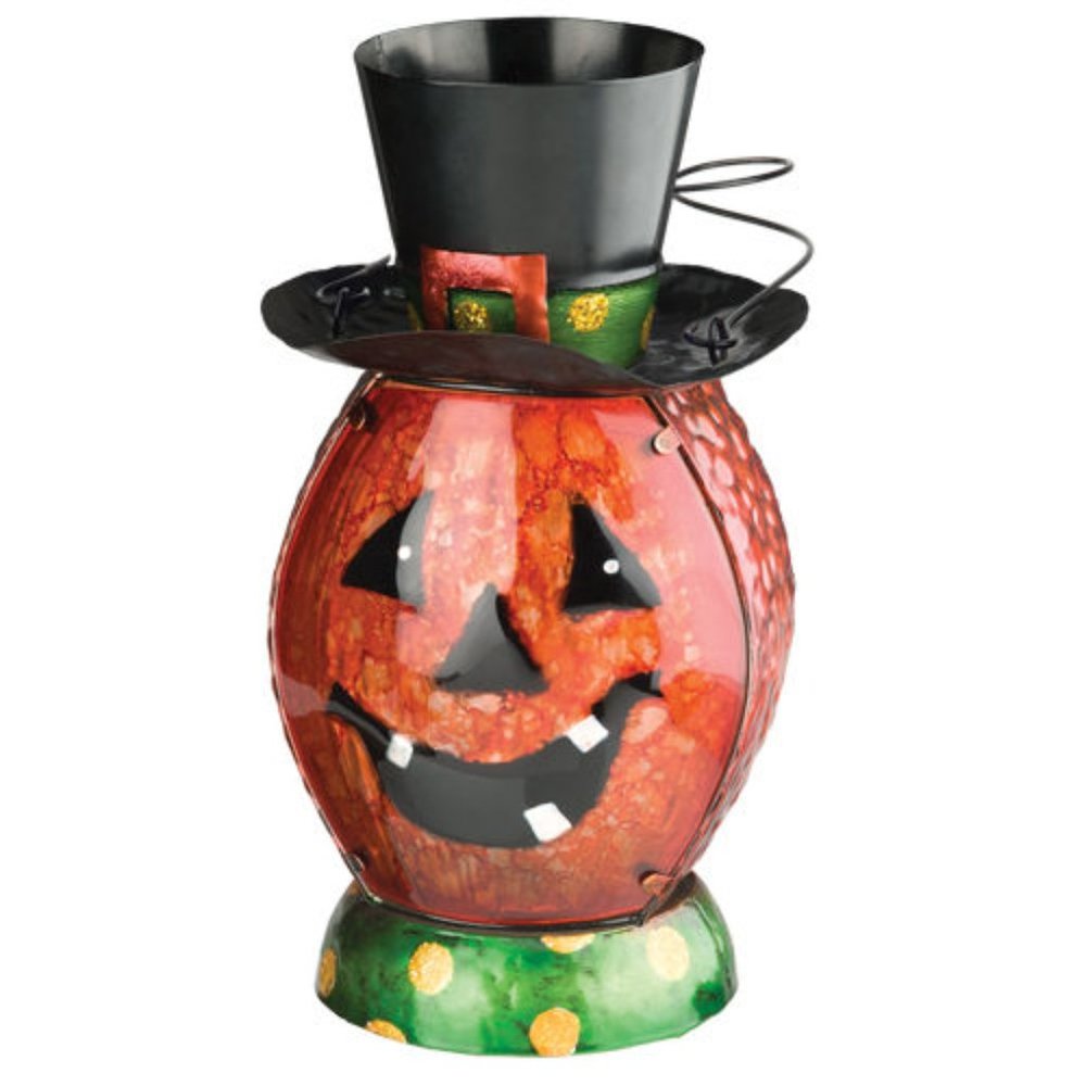 Jack-O Metal and Glass Halloween Lantern